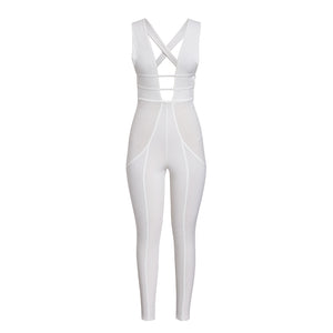 Glamaker Knitted V Neck Sexy Jumpsuit Women Bodycon Jumpsuits & Rompers Female Elegant Jumpsuit Long Playsuit Overalls Jump Suit
