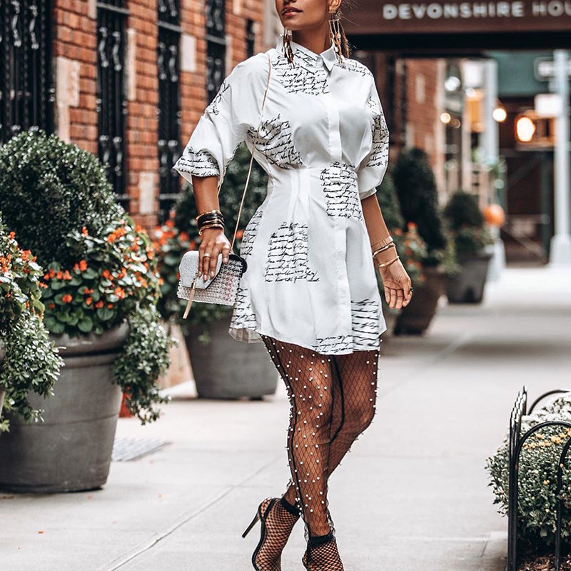 Glamaker Letter Print Sexy Mini Short Shirt Dress Women White Long Sle Global Fashions GC Glamaker Letter Print Sexy Mini Short Shirt Dress Women White Long Sle Global Fashions GC