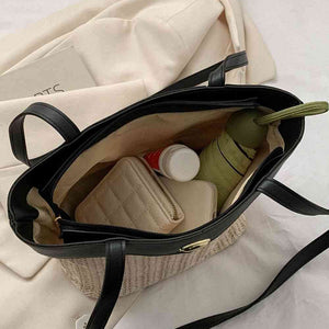 Two-Tone Straw PU Tote Bag
