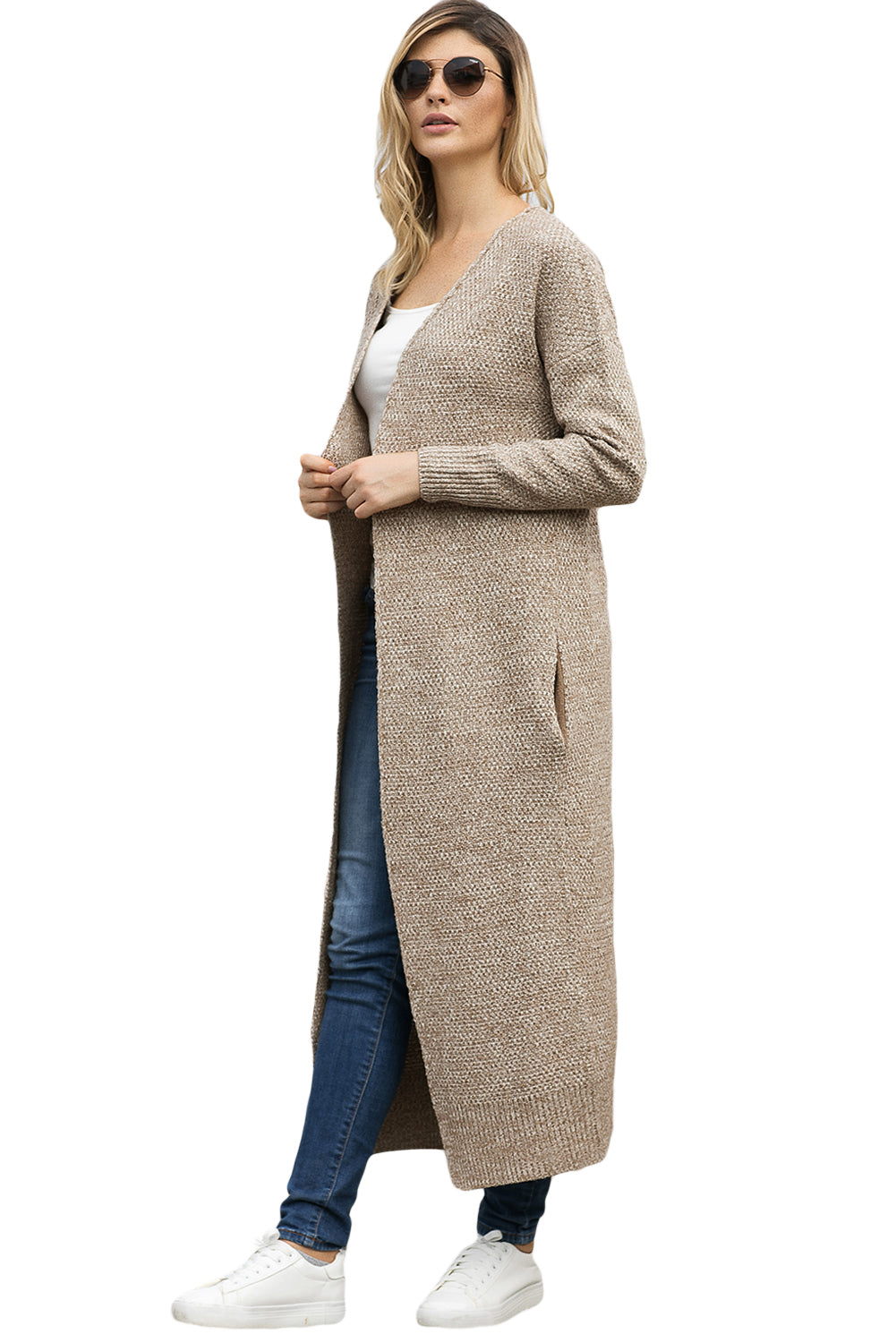 Open Front Knit Long Cardigan