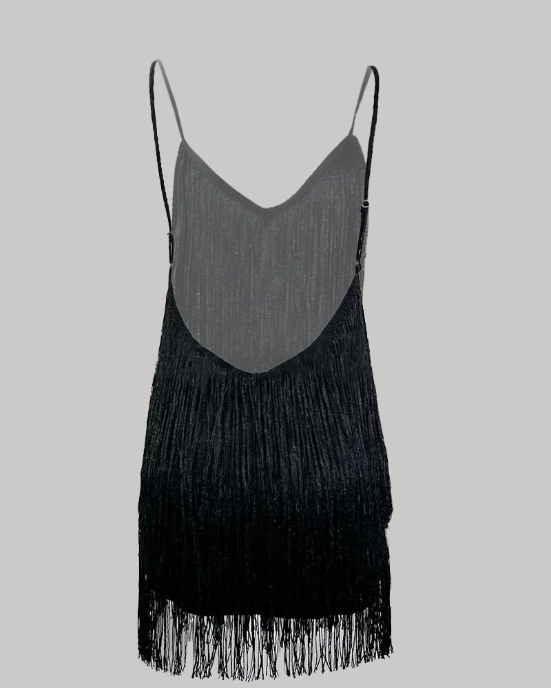 Sequin Tassel Design Spaghetti Strap Party Dress