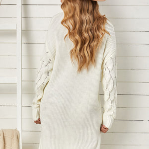 Plain Turtleneck Sweater Mini Dress with Slits