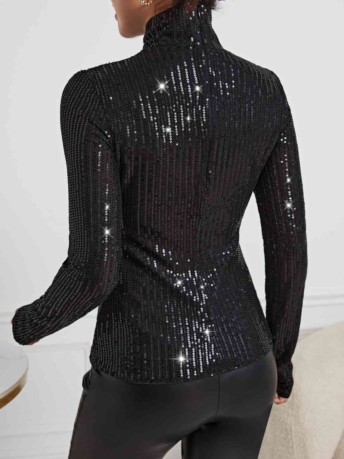 Sequin Long Sleeve Blouses