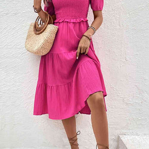 Square Neck Puff Sleeve Cutout Dress