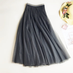 High Waist Slimming Expansion Skirt Long Skirt Mesh A- line Dress Korean Fashion Mid-Length Skirt New