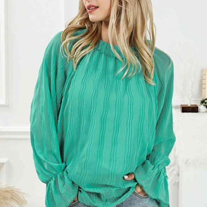 Round Neck Flounce Sleeve Blouse