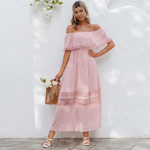 Sexy sleeveless lace women bohemian dress Elegant hollow out  2 piece dress ladies Summer holiday Maxi Dress