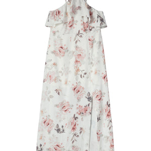 Floral Slit Ruffled Halterneck Maxi Dress