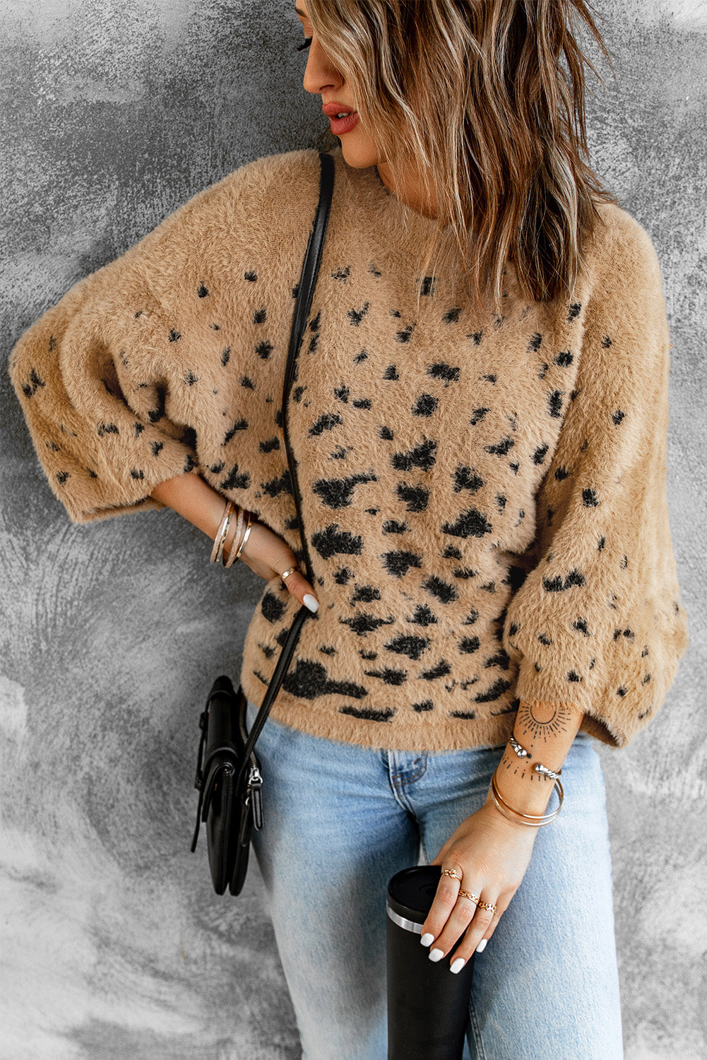 Print Drop Shoulder Loose Knitted Sweater