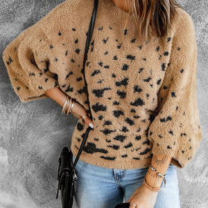 Print Drop Shoulder Loose Knitted Sweater