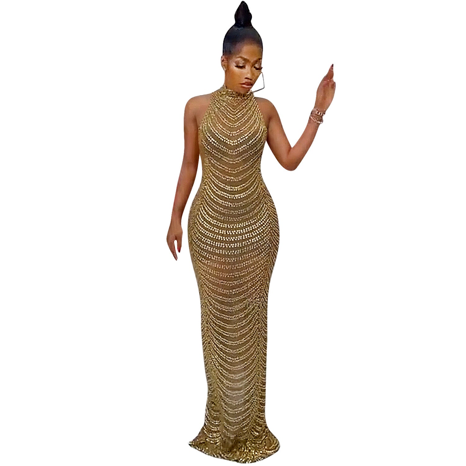 Fashion Sexy Backless Nightclub Party Formal Dress Rhinestone See-Through Dress for Women L / Black Fashion Sexy Backless Nightclub Party Formal Dress Rhinestone See-Through Dress for Women L / Black