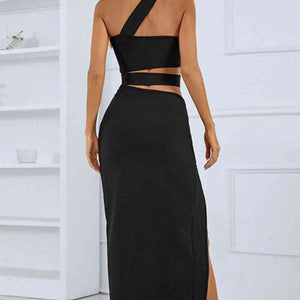 One-Shoulder Cutout Front Split Maxi Dress