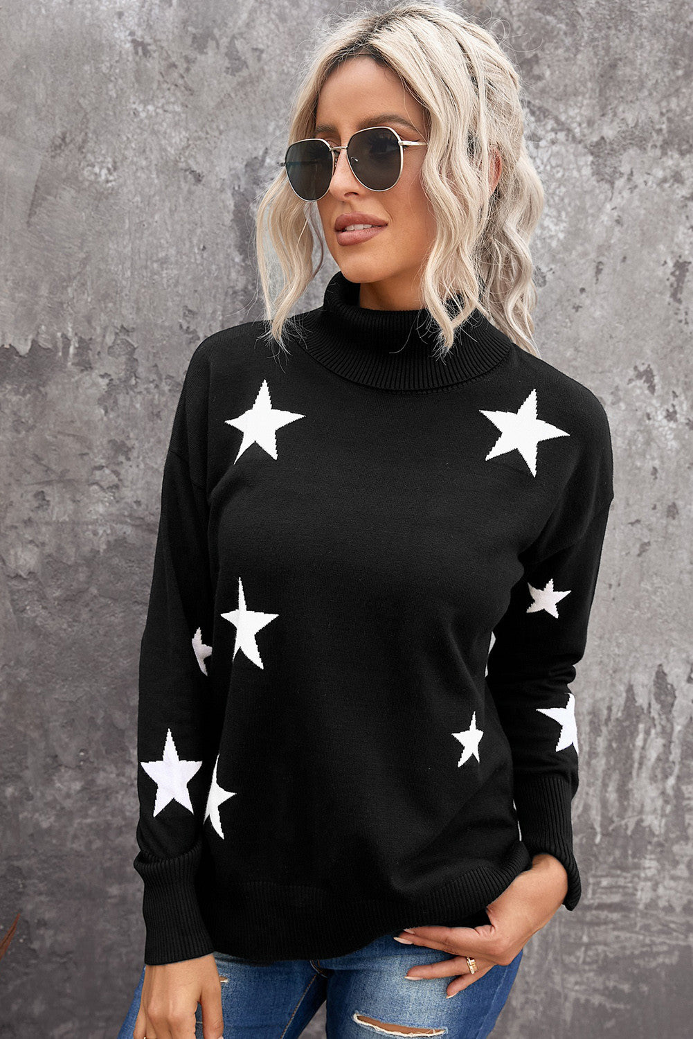 Khaki Dropped Sleeve Star Print Sweater