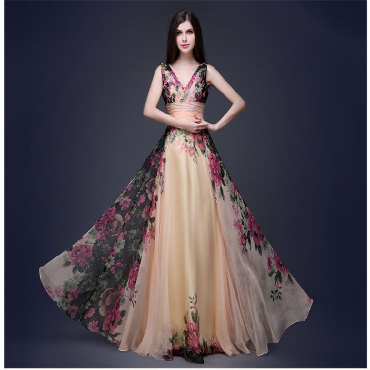 2021 Elegant Two-Shoulder Flower Dress Women Evening Long Dress