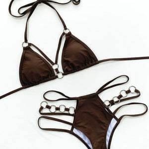 Halter Push Up Bikini Set Solid Swimsuit Women Hollow Out Bathing Suits Swimwear