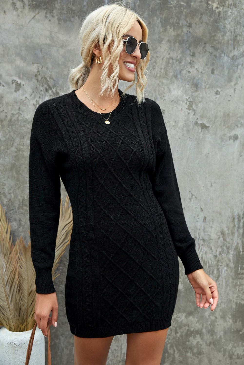 Geometric Texture Bodycon Sweater Mini Dress