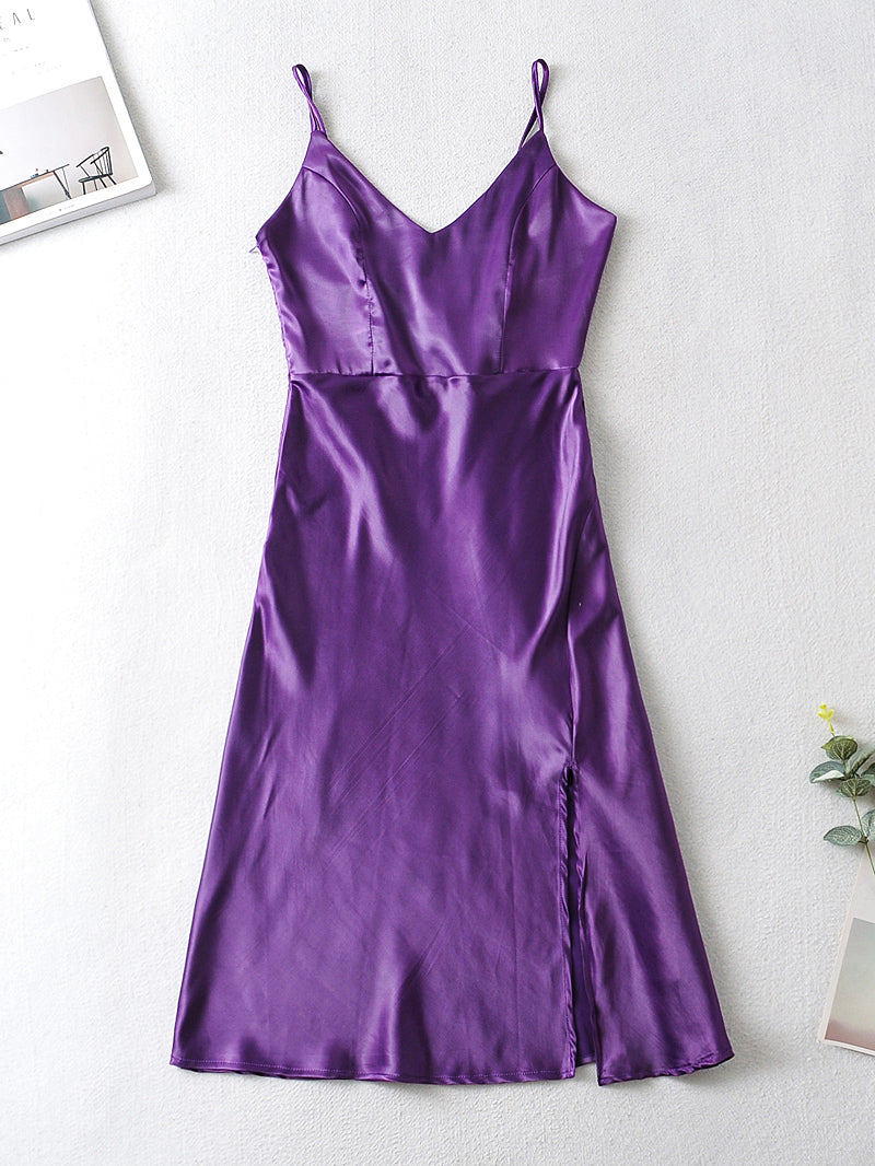 New Fashion Elegant Style V-neck Sleeveless Purple Texture Maxi Dress Female