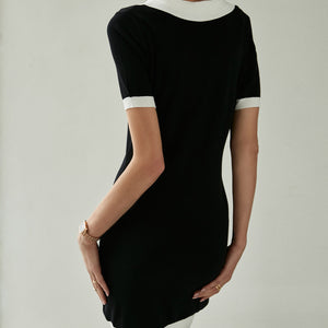 Elegant Short Sleeve V-Neck Knitted Dress Women 2022 Summer Fashion Elastic Mini Dress Solid Black High Waist Vestidos