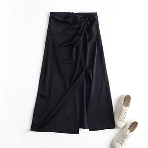 Women Bow Tie Design Copper Simple Style New Skirt Black Autumn Drape Large Swing Dress