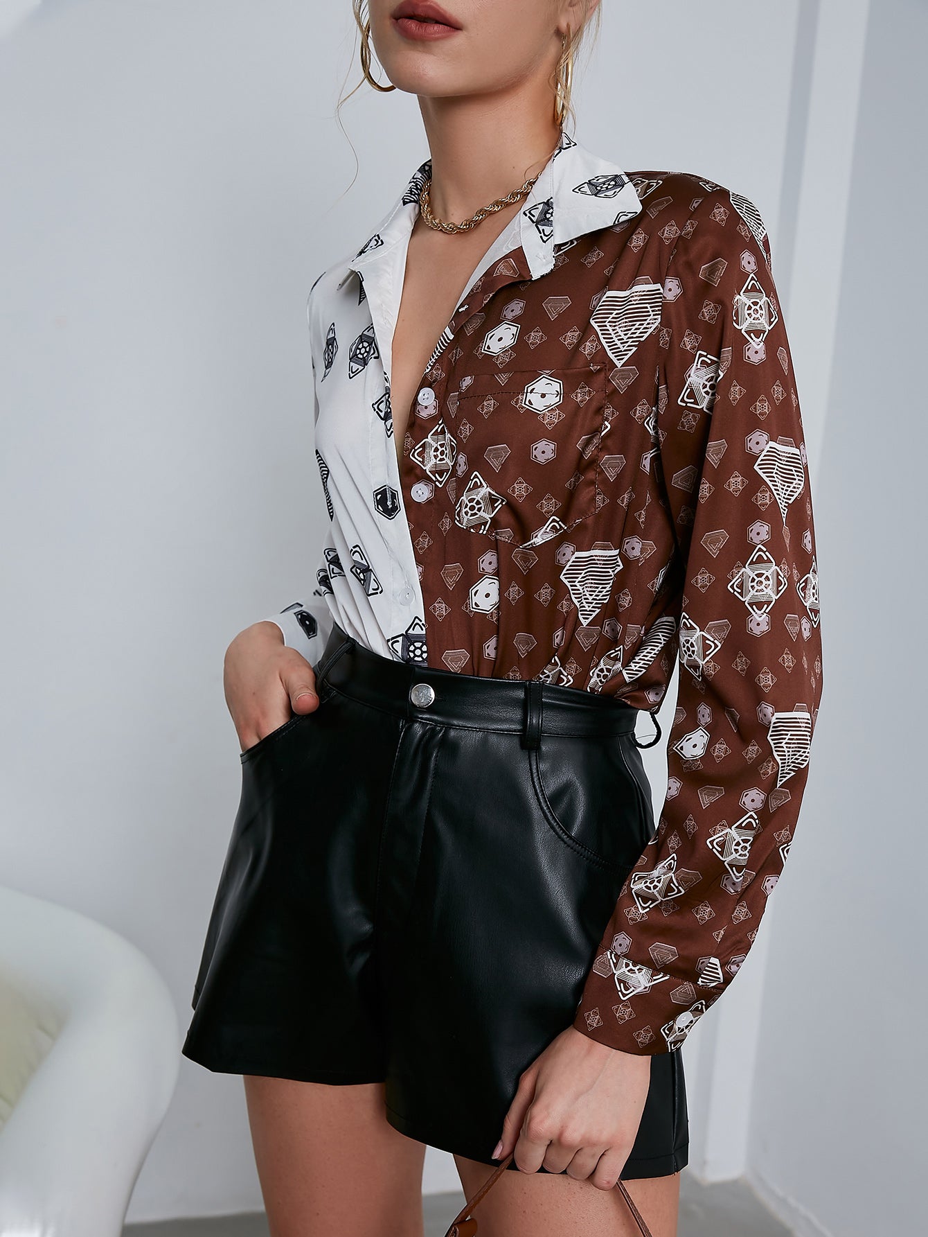 Fashion Patchwork Print Satin Silk Blouse Shirt Women Elegant Long Sleeve Single Breasted Shirt 2022 Summer Casual Shirt