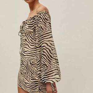 2022 Spring Women  Clothing French Retro Easy Matching Zebra Pattern Long Sleeve Elastic Sheath Dress Skirt