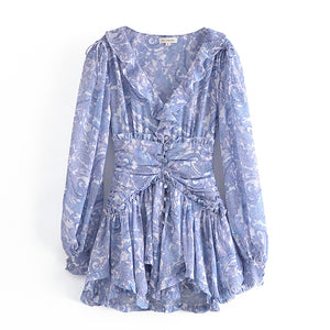 French Retro Fairy Floral Waist Seal Design Special-Interest Design Dress Spring Women  Clothing