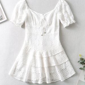 Short Skirt 2022 Spring New  Fashion Chest Lace-up Back Zipper Lace Dress