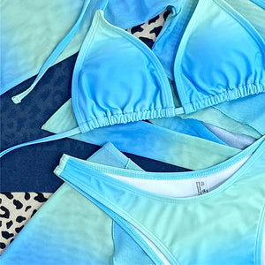 Long Sleeve Bikinis 4-Piece Swimsuit Women Triangle Bathing Suits Swimwear