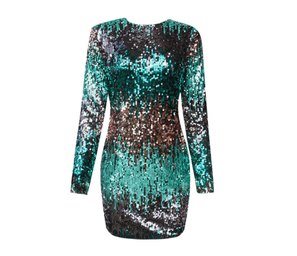 High-Grade Elegant Colorful Sequined Hip Straight Party Dress Mini Short Dress