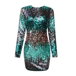 High-Grade Elegant Colorful Sequined Hip Straight Party Dress Mini Short Dress