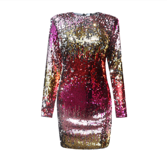 High-Grade Elegant Colorful Sequined Hip Straight Party Dress Mini Short Dress