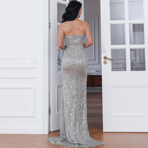 Small Temperament Wedding V-neck Small Tail Sequined Banquet Ball Party Evening Dress Dress