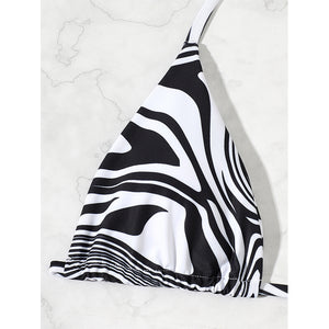 Halter Bikini Stripe Swimsuit Triangle Women Print Bathing Suits Swimwear