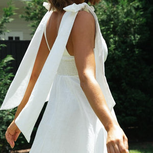 Sundress New Women Clothing Fashion Shoulder Lace-up Slimming Solid Color Short Dress Shoulder Bow Tie Strap
