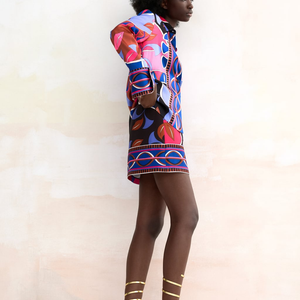 2022 Summer New Fashion Elegant Style Blue Printing Slim Fit Slimming Skirt Female