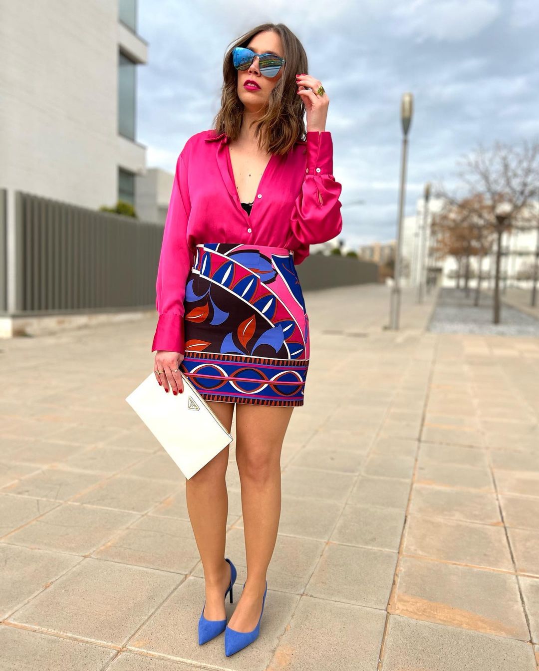 2022 Summer New Fashion Elegant Style Blue Printing Slim Fit