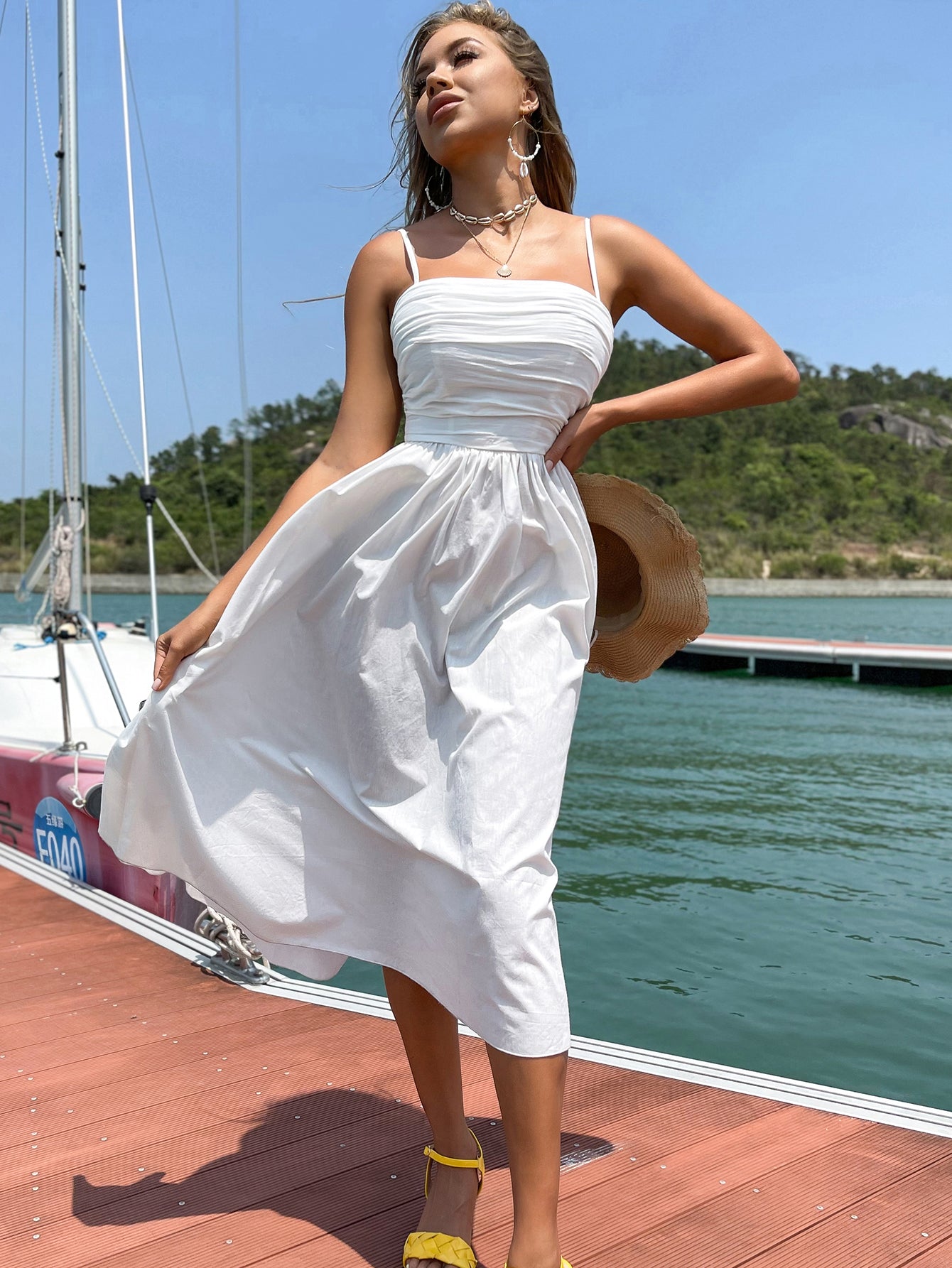Sexy Push-up Sling Midi Dress Chest Pleated Pure Cotton Purple Vacation Style Casual Dress Women Clothing XS / Lilac Sexy Push-up Sling Midi Dress Chest Pleated Pure Cotton Purple Vacation Style Casual Dress Women Clothing XS / Lilac