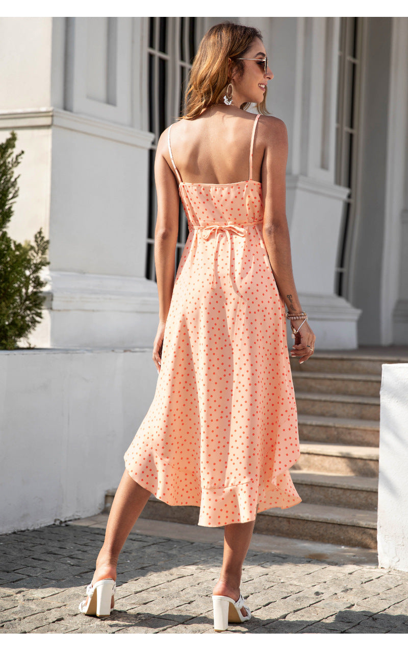 2022 Summer  Elegant Irregular Spaghetti-Strap Printing  Style Dress