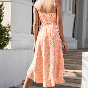 2022 Summer  Elegant Irregular Spaghetti-Strap Printing  Style Dress