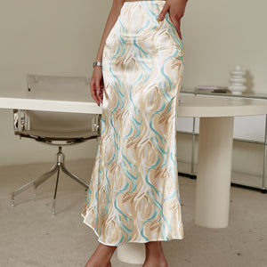 Spring Print Stripe Ice Silk Stain Fashion Dress