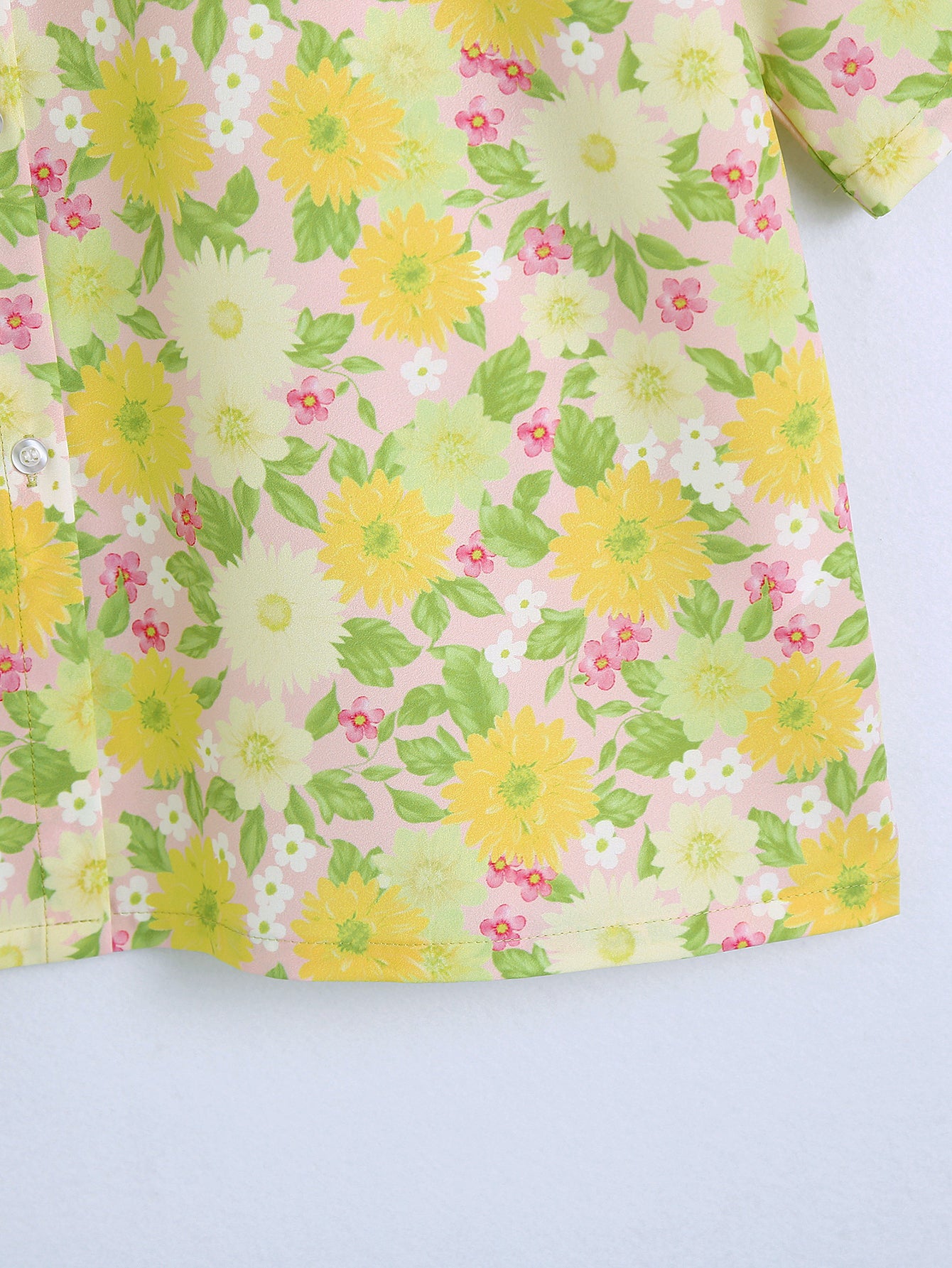 Summer New Fashion Retro Lapels Short Sleeve Single Breasted Yellow Printings Dress Female