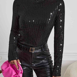 Sequin Long Sleeve Blouses