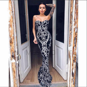 2021  Sexy Bandeau One-Shoulder Vintage Sequined Mopping Evening Dress Elegant Evening Dress Women Fishtail Dress Formal Gown