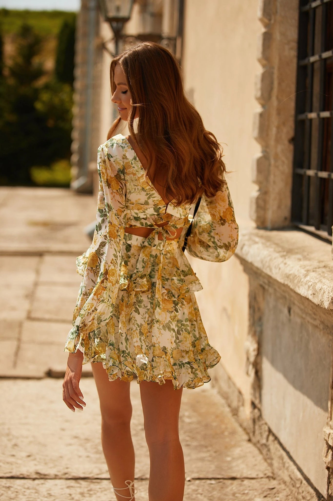 Spring Women New Chiffon Printed Two-Piece Suit Dress Tiered Dress