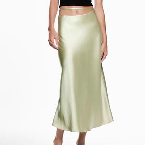 Spring New Style Women Silk Satin Texture Midi Dress