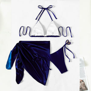 Halter Bikinis Solid Triangle Swimsuit Women High Cut Skirt Swimwear Conjunto Biquinis Feminino Trajes