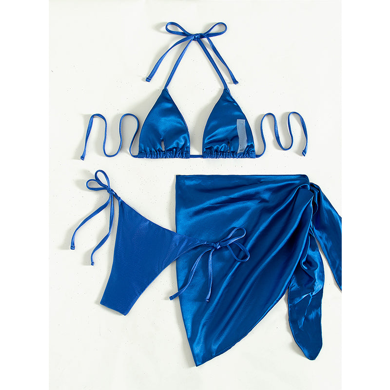Halter Bikinis Solid Triangle Swimsuit Women High Cut Skirt Swimwear Conjunto Biquinis Feminino Trajes