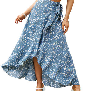 Women Boho Floral Wrap Dress High Waist Slit Skirt