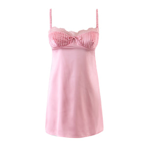 2022 Summer New Women Clothing Pink V-neck Satin Backless Short Strap Dress Pajamas
