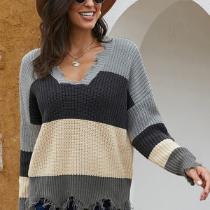 Colorblock Distressed Sweater